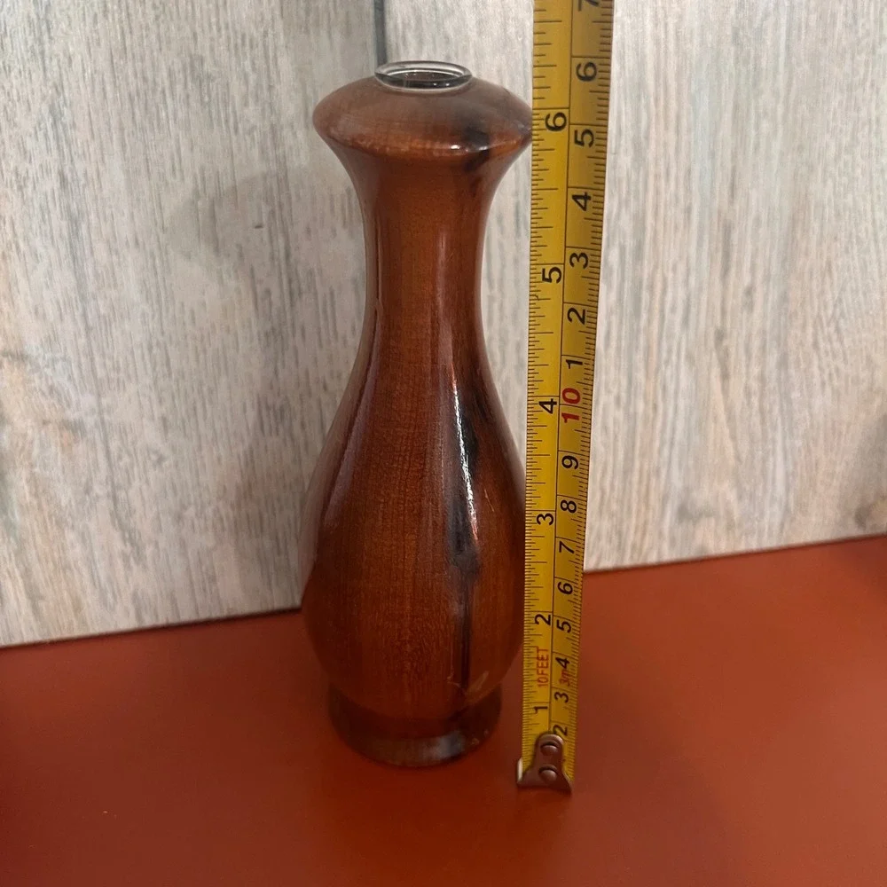 Vintage Ralph A Bailey‎ Oregon Myrtlewood Bud Vase with Glass Insert 6.5 Inch